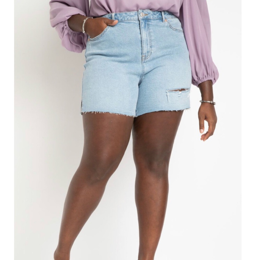 Eloquii Distressed Split Hem Shorts
